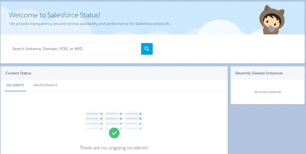 Salesforce Trust Status website